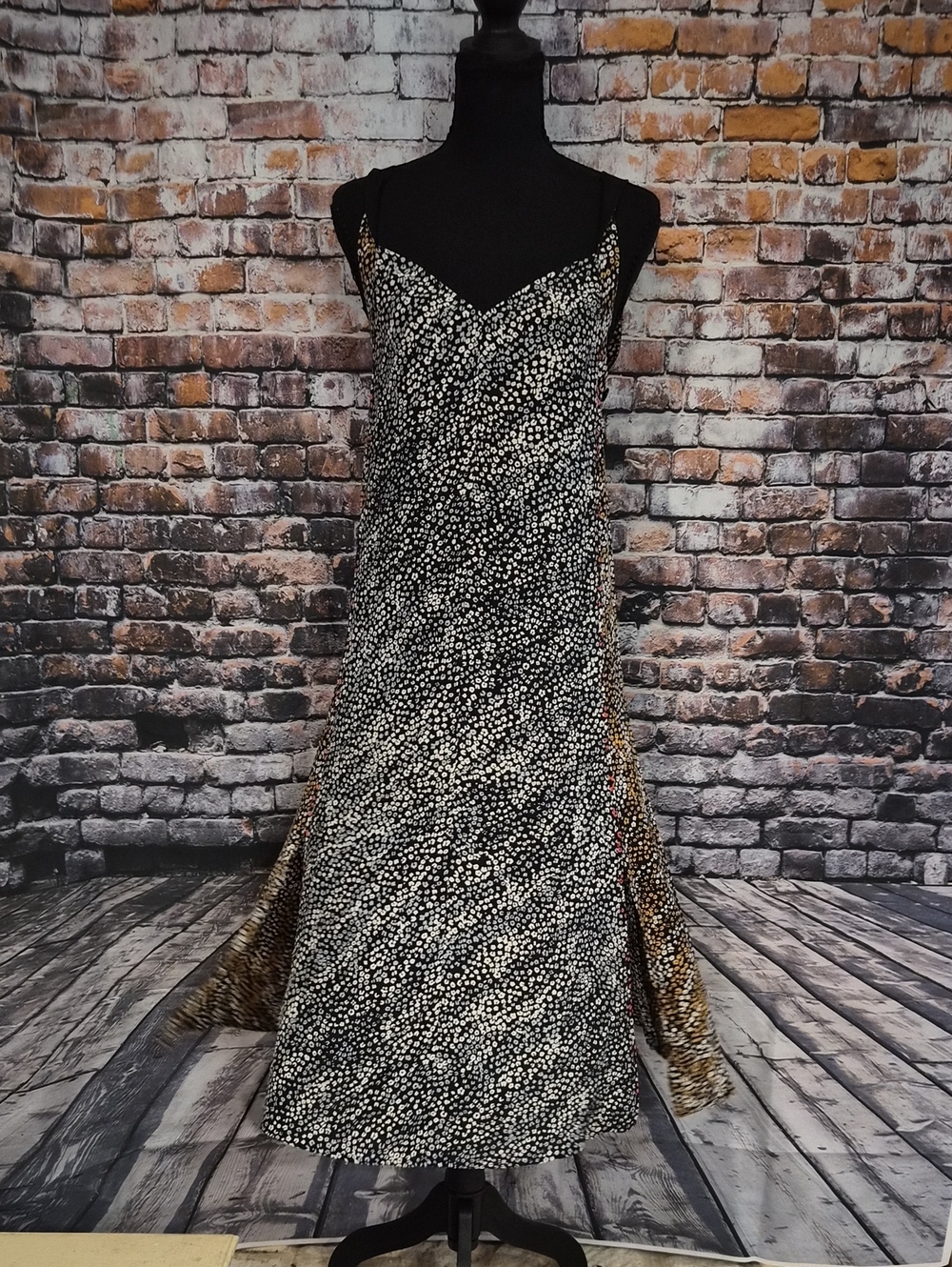 rag & bone Collette 100% Silk Black Maxi Slip Dress with Small Floral Print